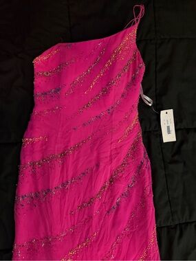 Vintage Studio 17 Hot Pink One-Shoulder Beaded Prom Dress